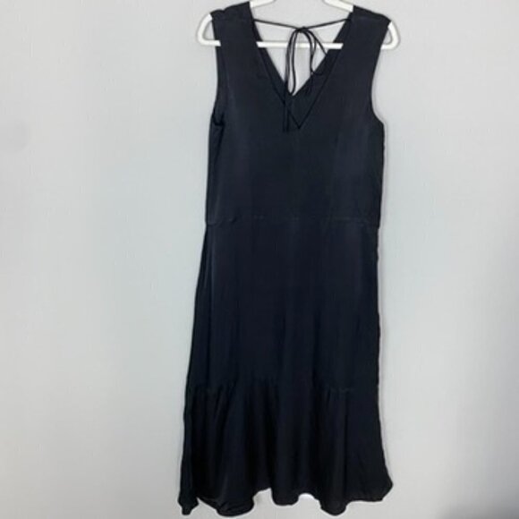 Everlane Satin Black Maxi Dress Womens Small Sleeveless V Neck Pockets - Picture 6 of 11